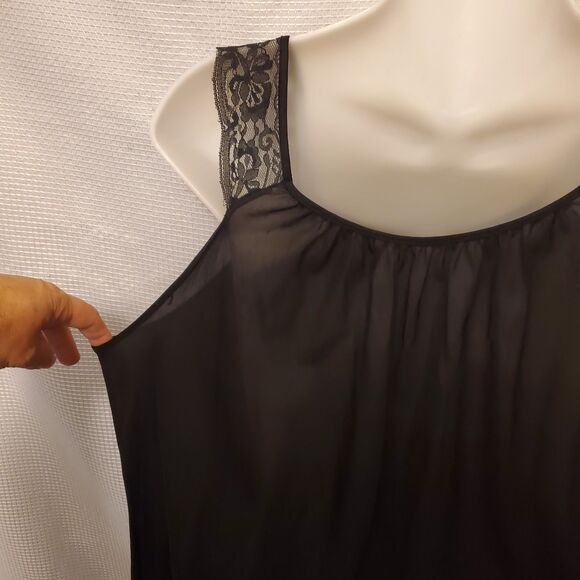 Vintage Berkliff Womens Sz Large Silky Maxi Slip Dress Lace Shoulder - Picture 6 of 8